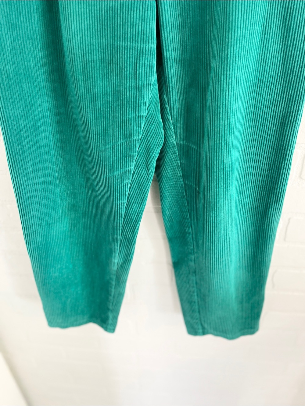 Vintage 70s Emerald Teal Corduroy Barrel Pants Leather Side Tabs Archive Size 10 - Picture 10 of 16
